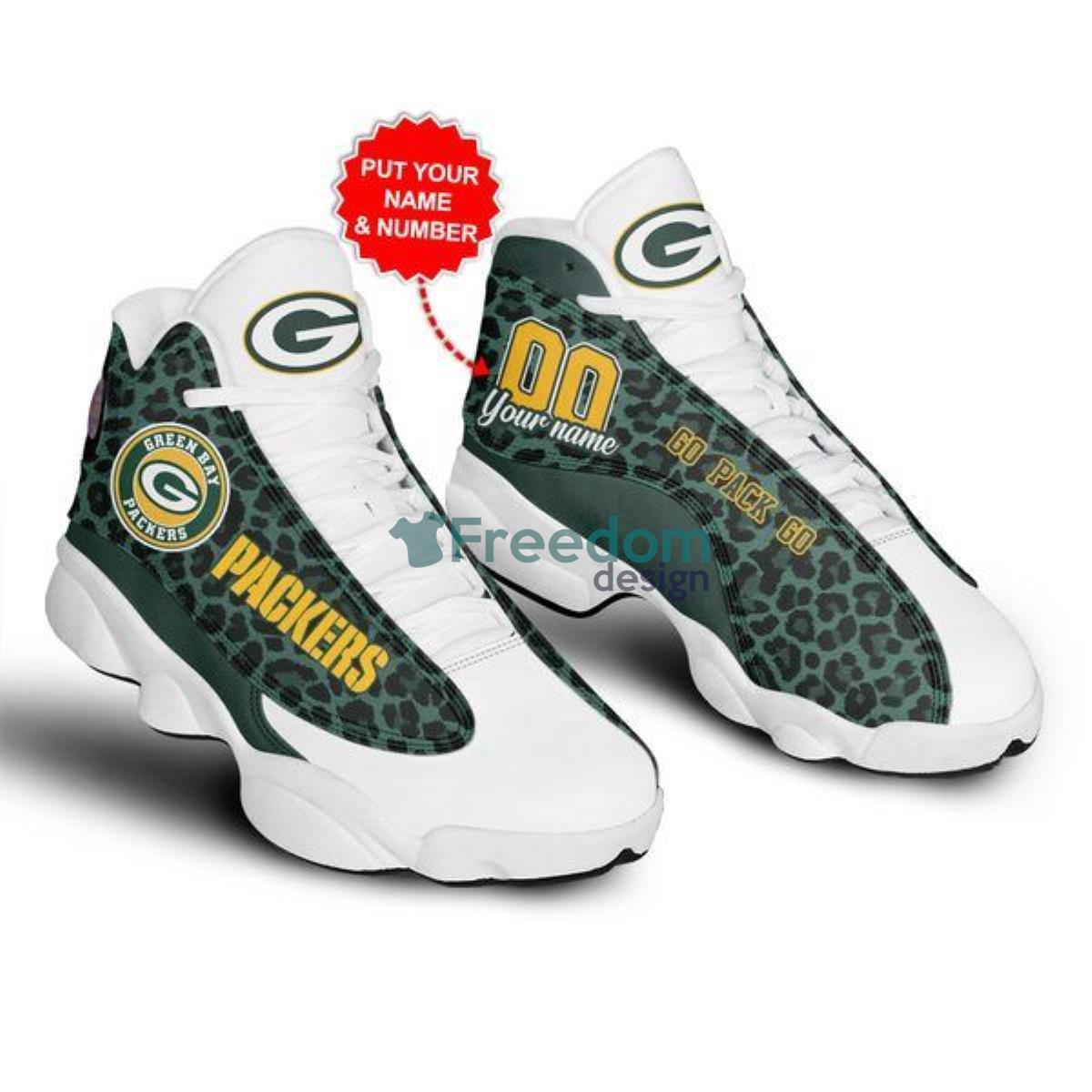 Green Bay Packers Football Team Custom Name And Number Air Jordan 13 Shoes Product Photo 1