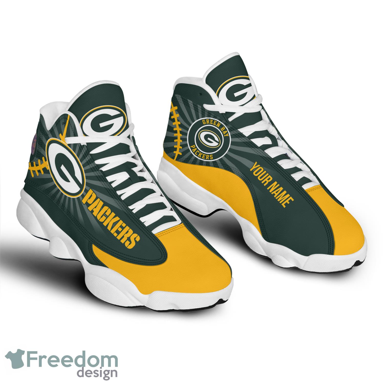 Green Bay Packers Custom Name Air Jordan 13 Running Shoes For Men Women