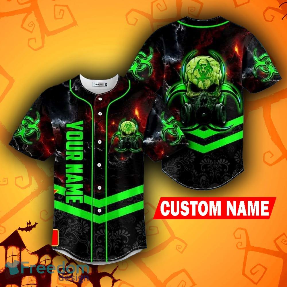 Custom Name Green Ghost Skull Baseball Jersey For Men And Women Gift  Halloween - Banantees