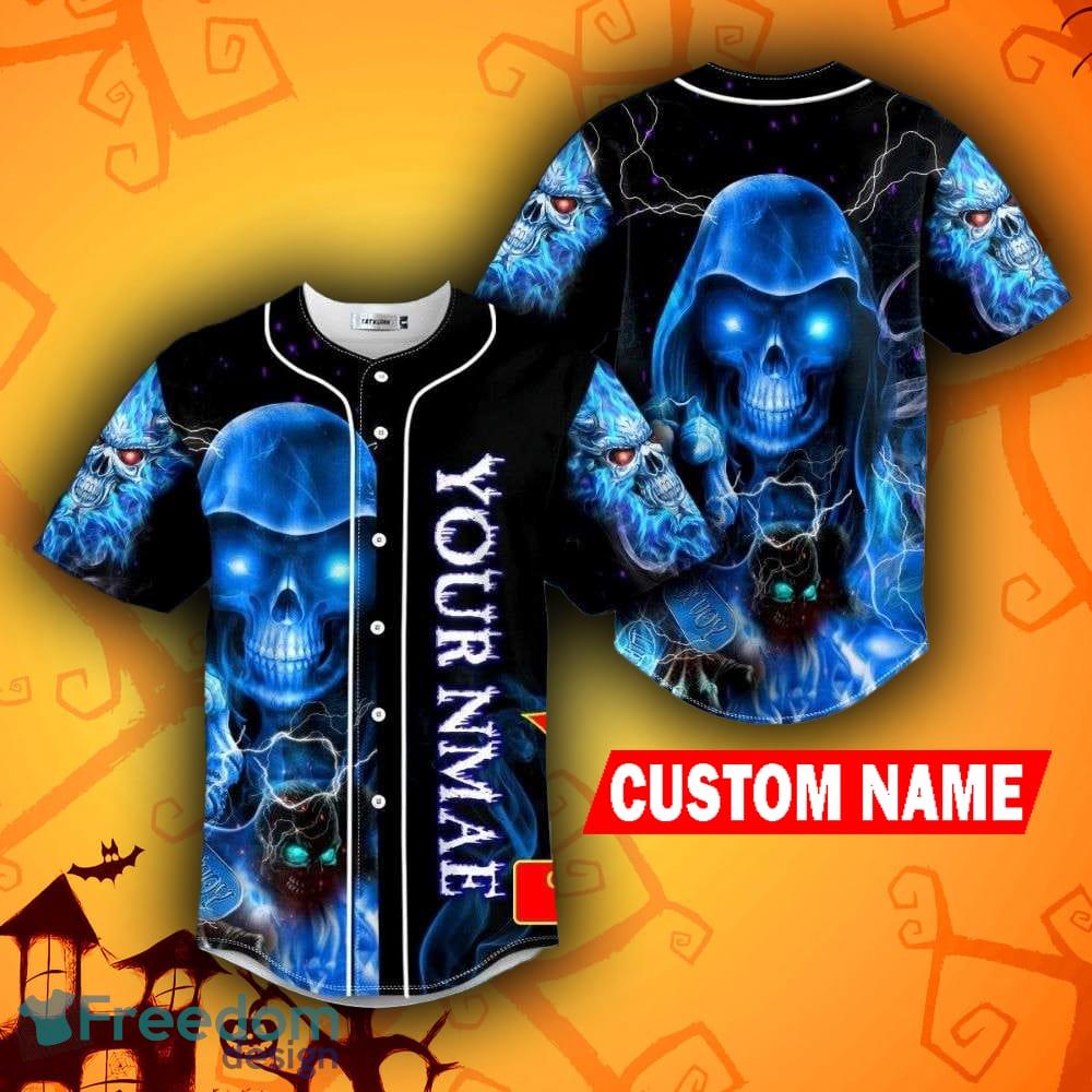 Grim Reaper Blue Fire Lightning Skull Custom Name All Over Print