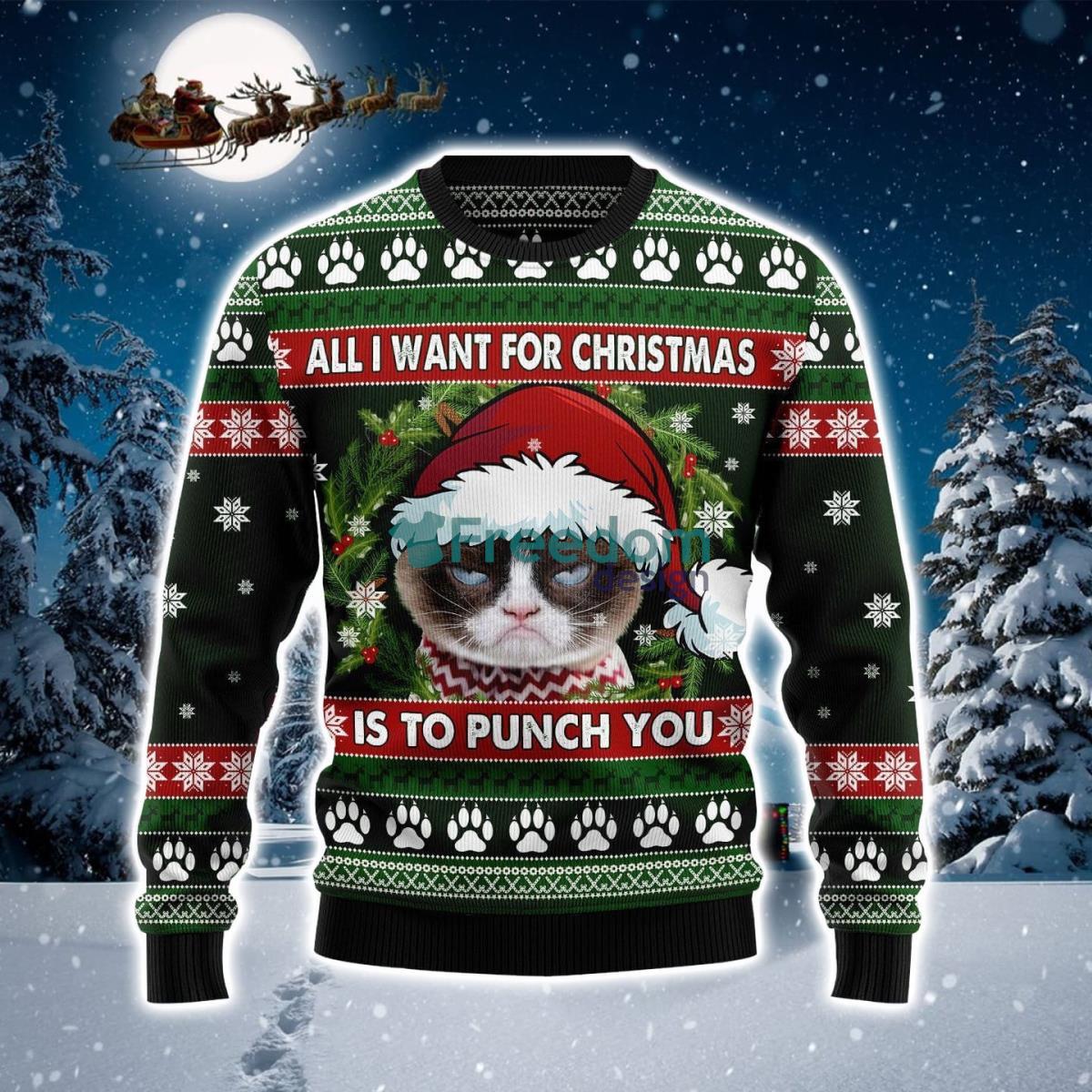 Grumpy Cat Punch You Ugly Christmas Sweater Product Photo 1