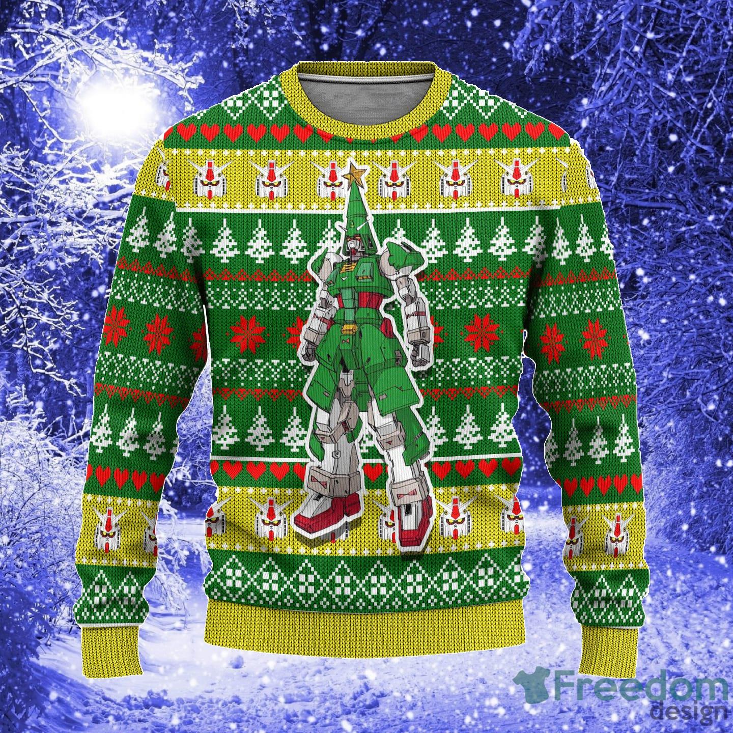 Gundam Anime Custom Pine Tree Xmas Women Mens Ugly Christmas Sweater - Gundam Anime Ugly Christmas Sweater Custom Pine Tree Xmas Gift_1