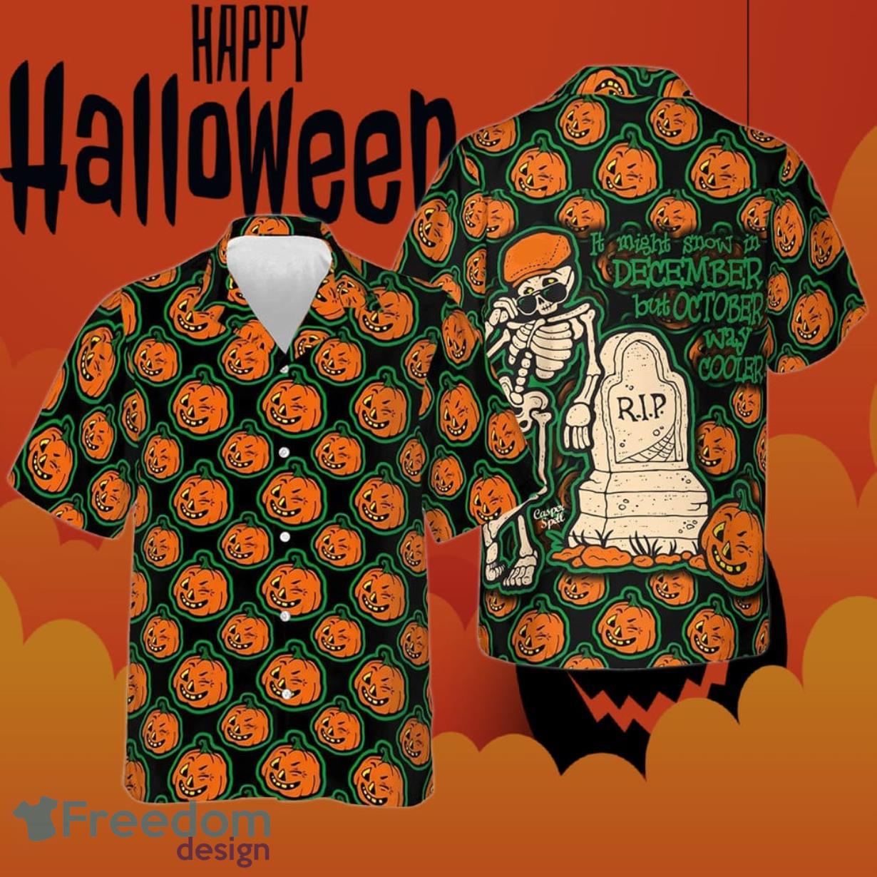 Halloween Is Way Cooler Hawaiian Shirt Skeleton Pumpkin Halloween Aloha Shirt Product Photo 1