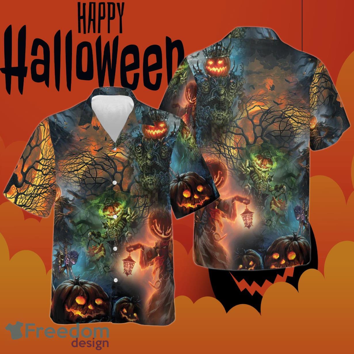 Halloween Night Hawaiian Shirt Horror Themed Halloween Creepy Button Up Shirts Product Photo 1