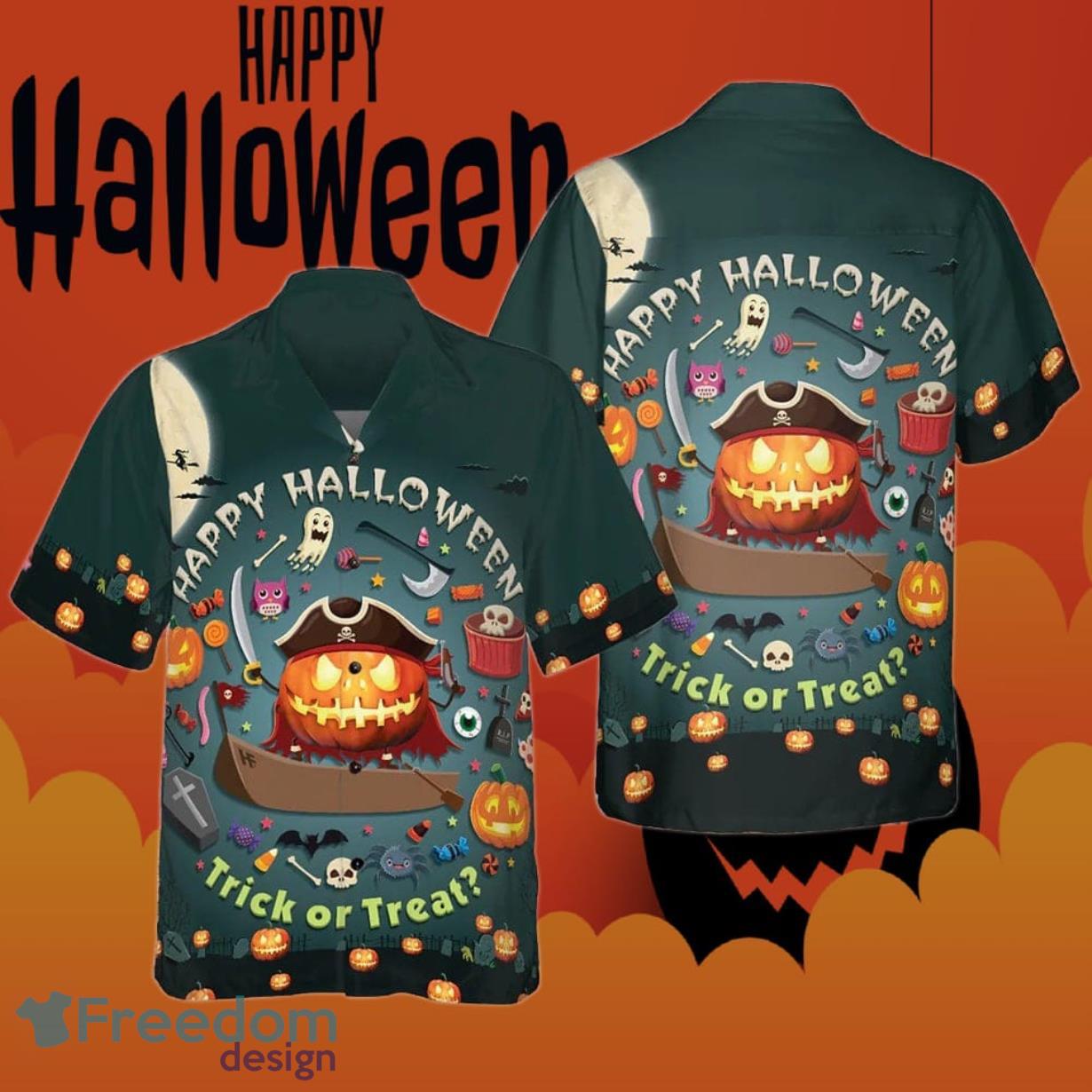 Happy Halloween Trick Or Treat Hawaiian Shirt Halloween Button Down Funny Gifts For Man Product Photo 1