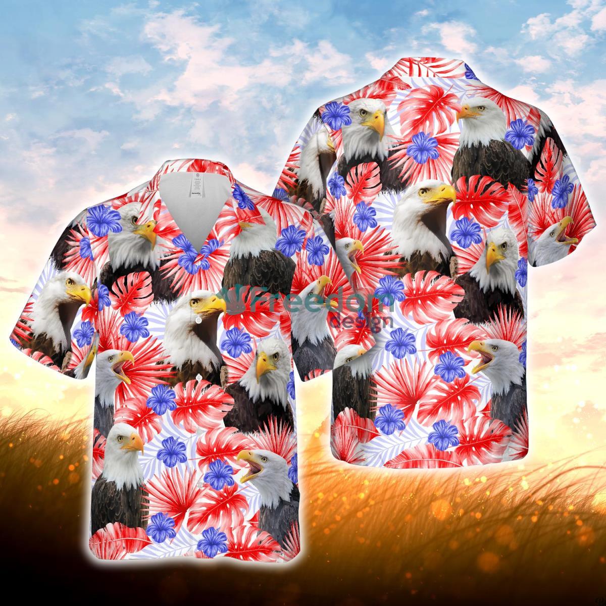 Happy Independence Day Eagles Hawaiian Theme All 3D Printed Hawaiian Shirt For Men Women iUX Product Photo 1