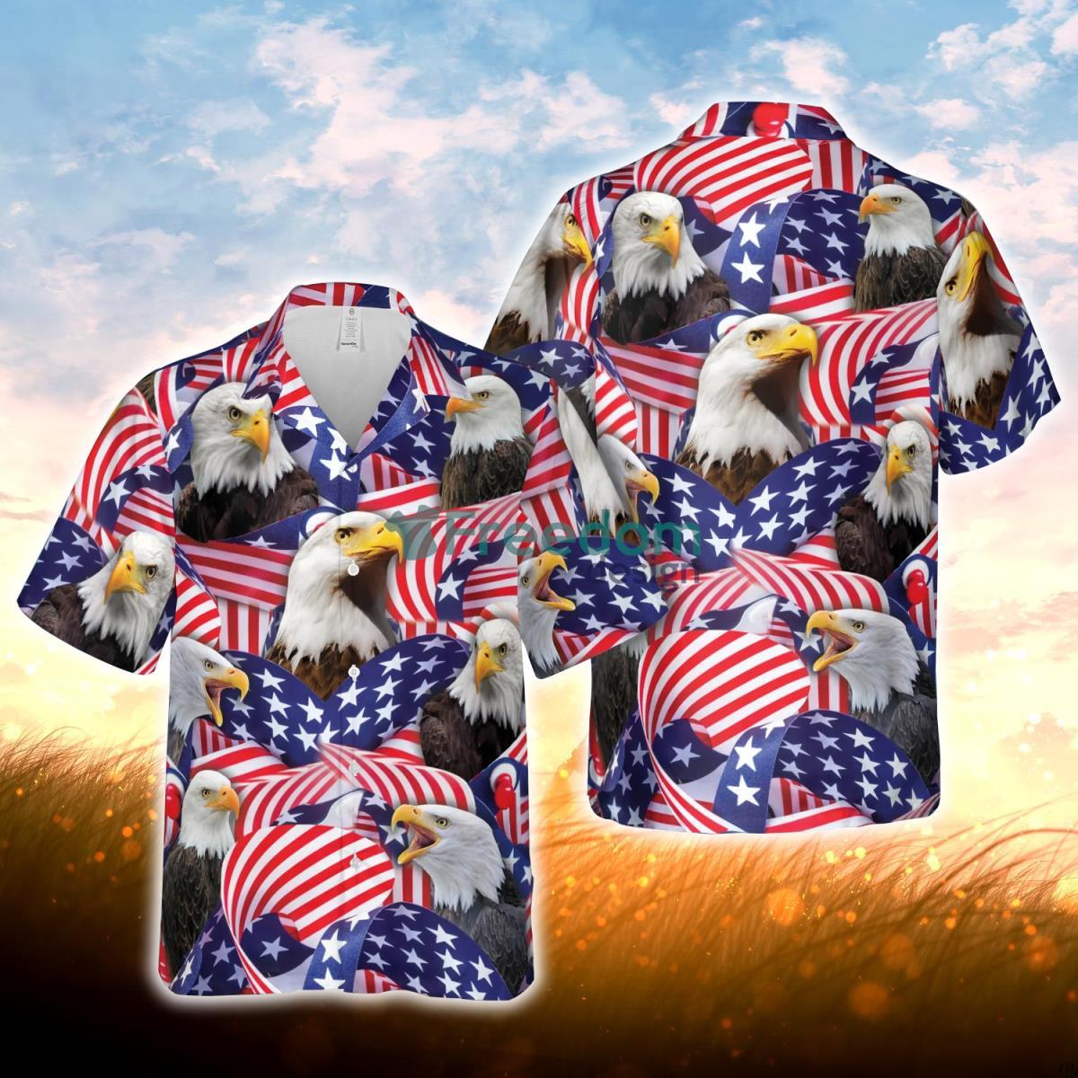 Happy Independence Day Eagles United States Flag All 3D Printed Hawaiian Shirt For Men Women Product Photo 1