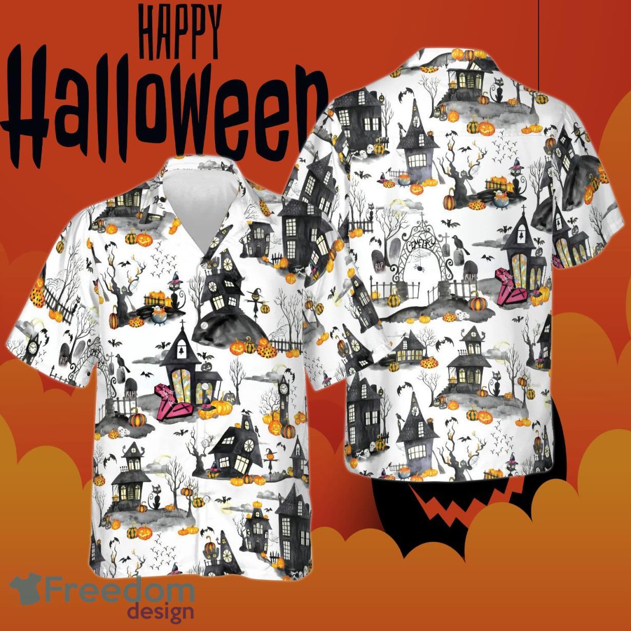 Haunted Houses Halloween Hawaiian Shirt Halloween Graphic Tee Gifts Product Photo 1