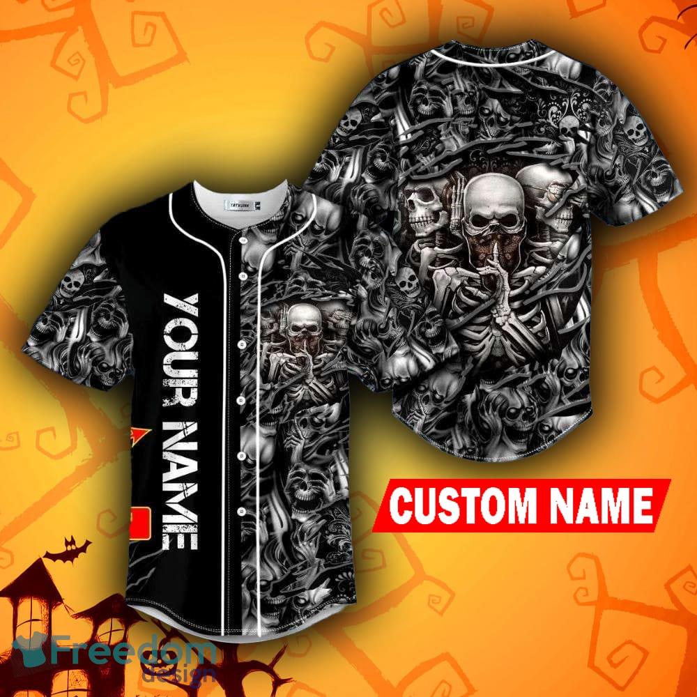 lommelygter brændt Eller enten Hear No Speak No Evil Pattern Halloween Skull Baseball Jersey Shirt Custom  Name - Freedomdesign