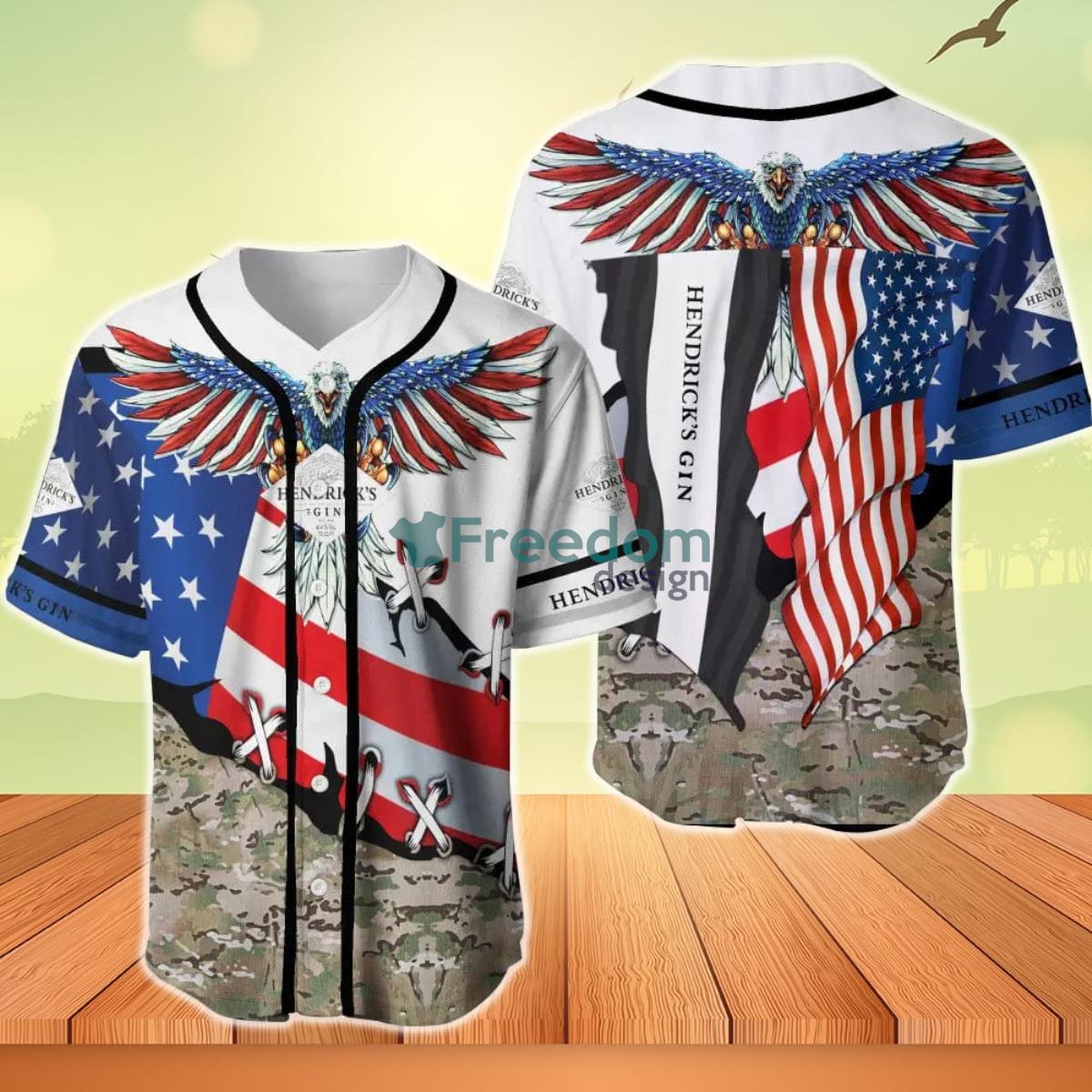 Hendrick's Gin Eage USA Flag Baseball Jersey Product Photo 1