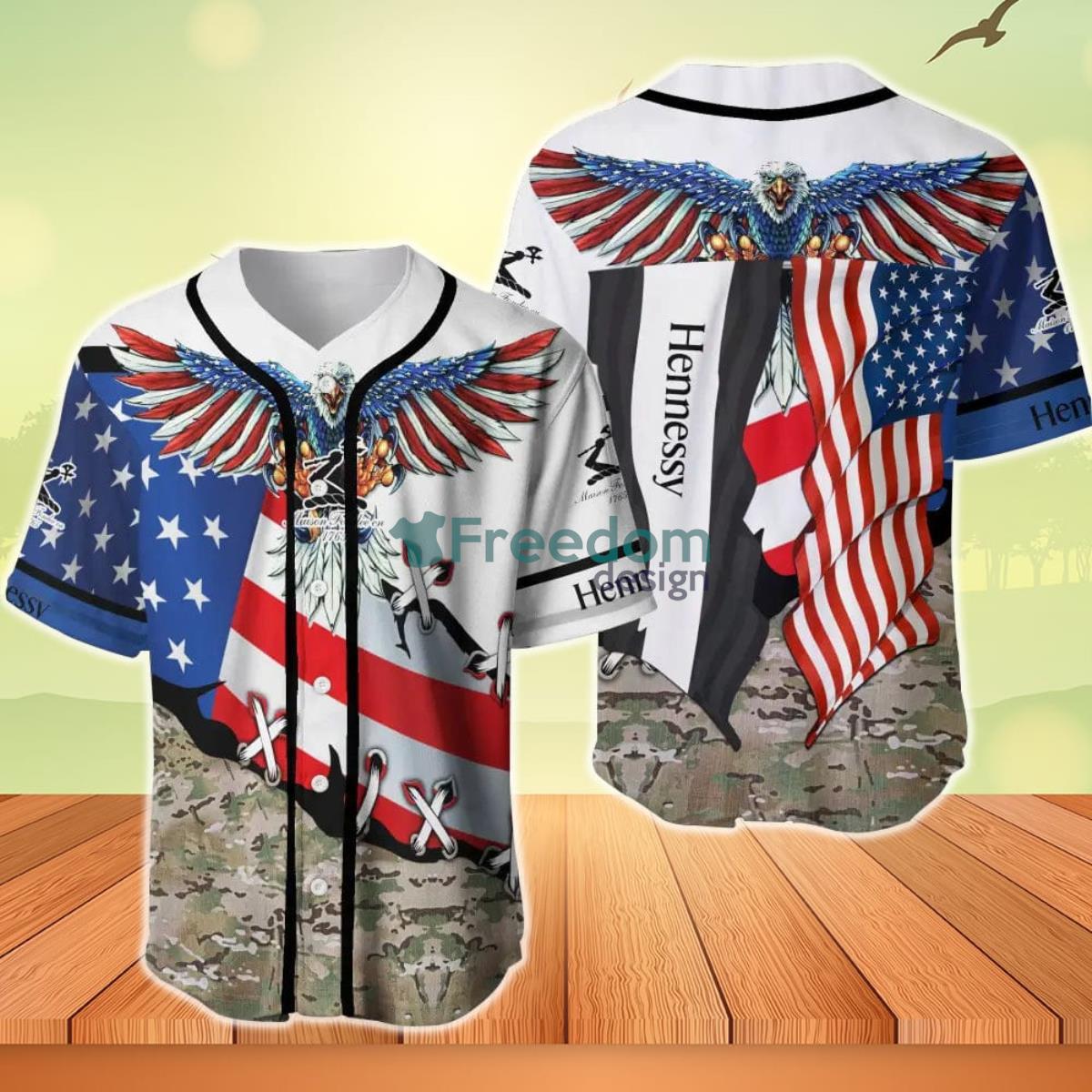 Hennessy Cognac Eage USA Flag Baseball Jersey Product Photo 1