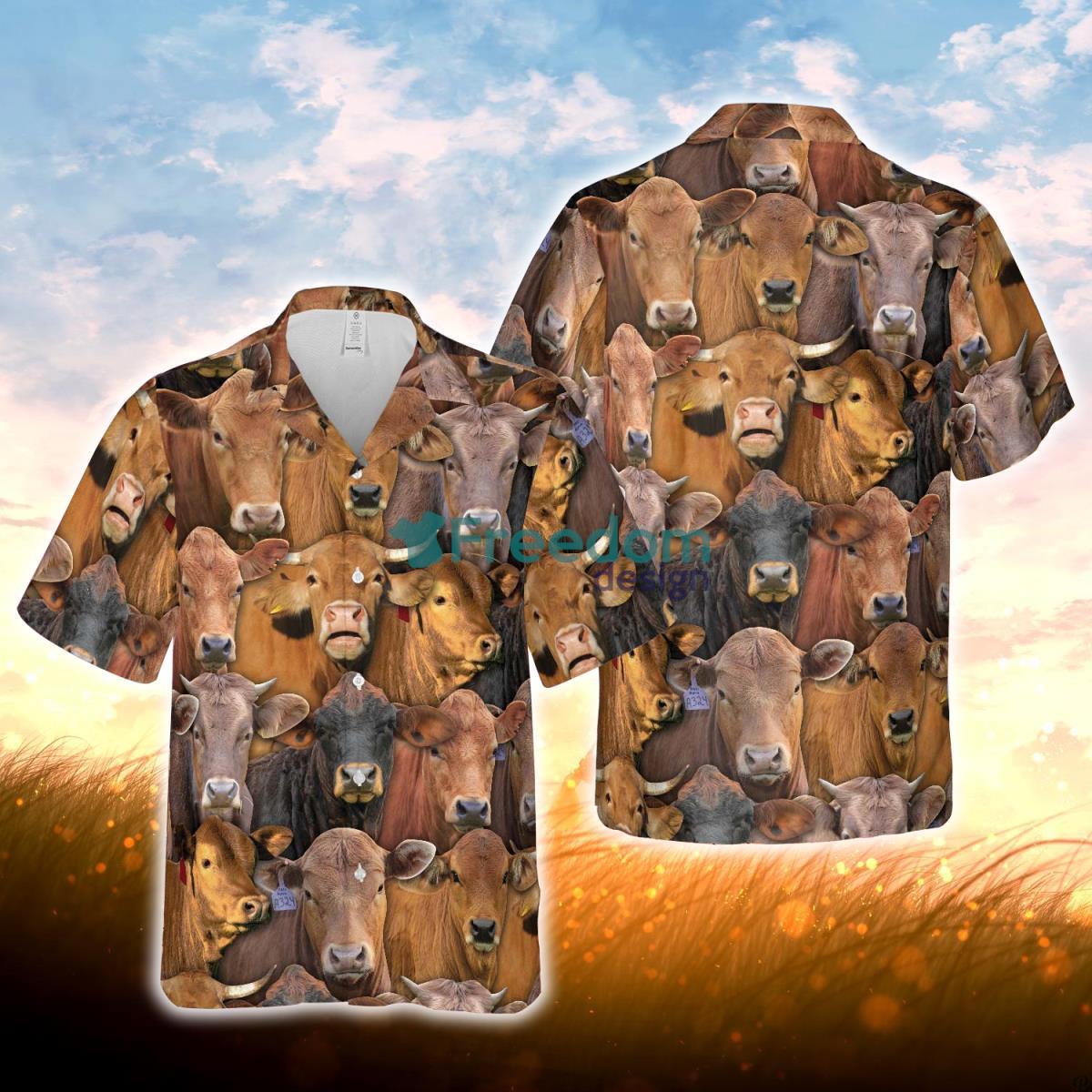 Herd Of Gelbvieh All Over Printed 3D Hawaiian Shirt For Men Women Product Photo 1