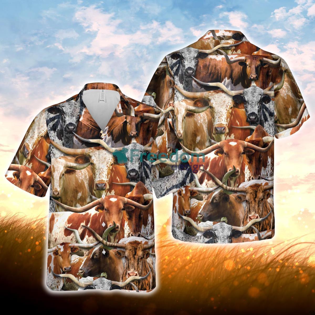 Herd Of Texas Longhorn All Over Printed 3D Hawaiian Shirt For Men Women Product Photo 1