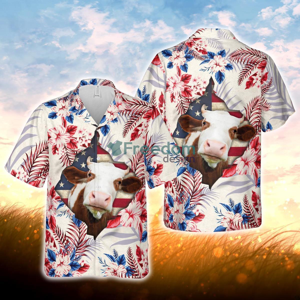 Hereford Face Hibiscus Flower All Over Printed 3D Hawaiian Shirt For Men Women Product Photo 1