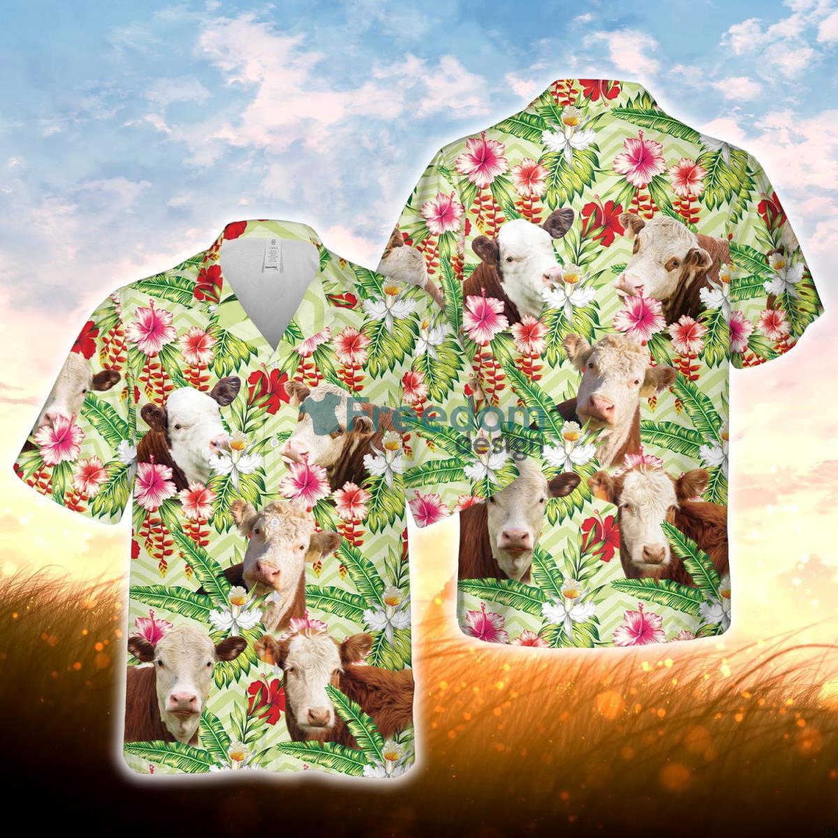 Hereford Hibicus Floral 3D Hawaiian Shirt For Men Women Product Photo 1