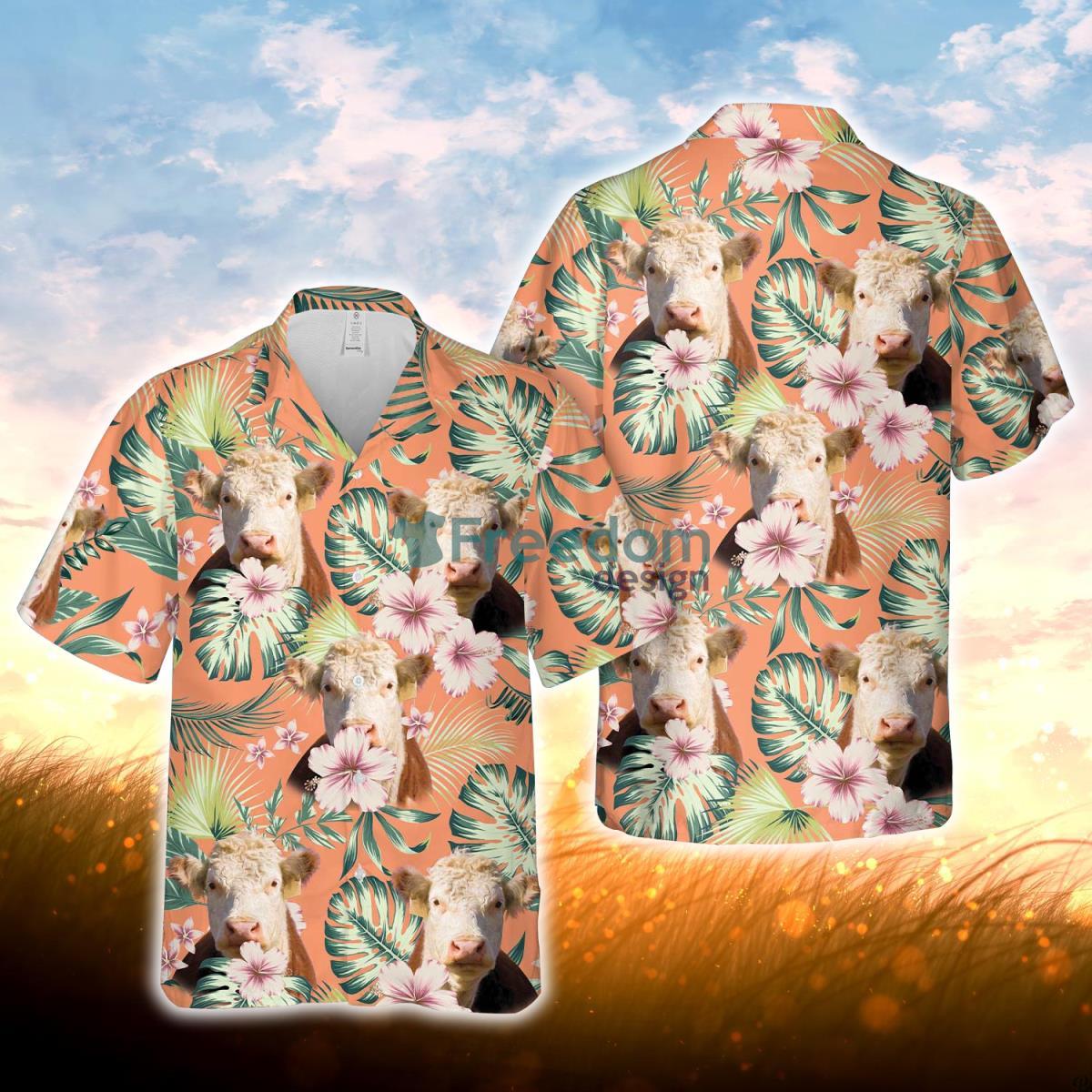 Hereford Summer Happiness Floral Farm 3D Hawaiian Shirt For Men Women Product Photo 1