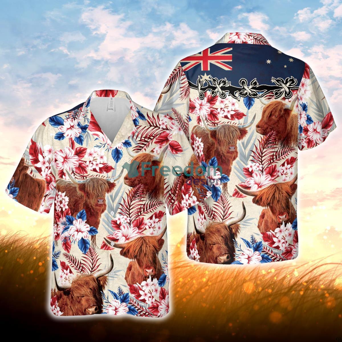 Highland Cattle Australia Flag Hawaiian Flowers Hawaiian Shirt For Men Women Product Photo 1