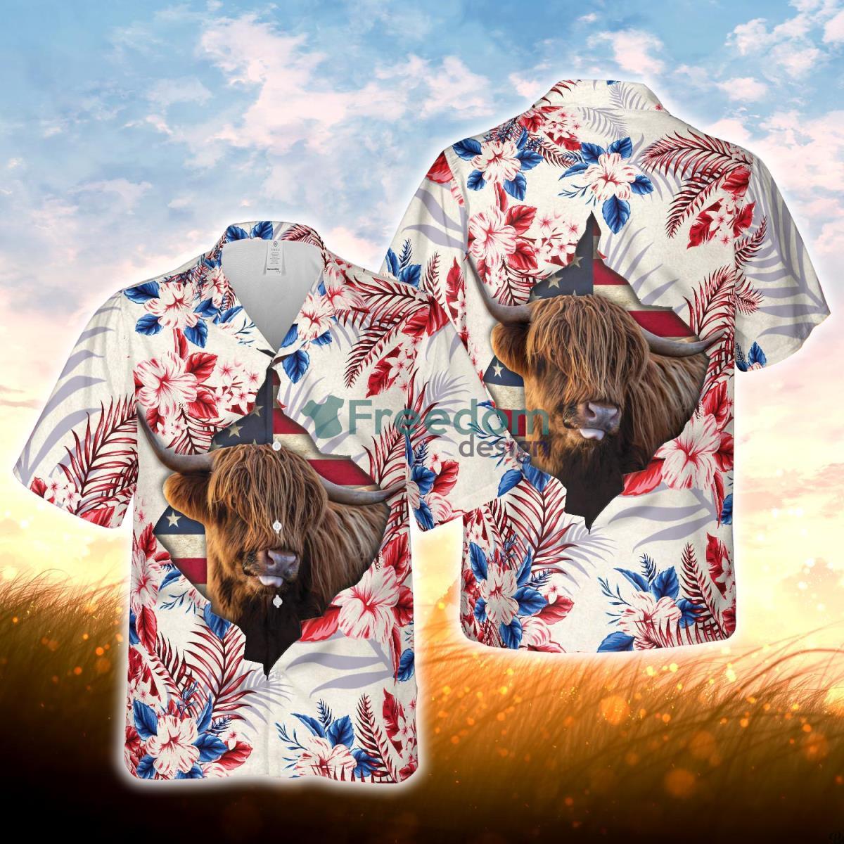 Highland Face Hibiscus Flower All Over Printed 3D Hawaiian Shirt For Men Women Product Photo 1