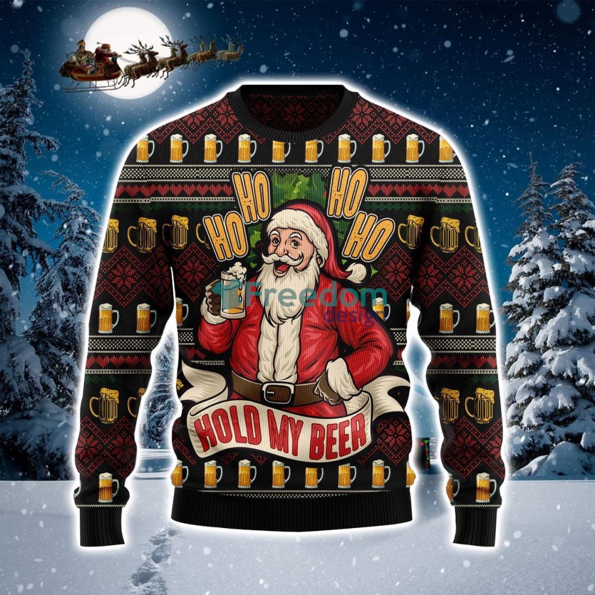 Ho Ho Ho Santa Hold My Beer Ugly Christmas Sweater Product Photo 1