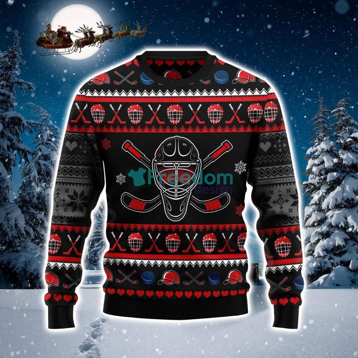 Hockey Puck Printed Ugly Christmas Sweater Product Photo 1