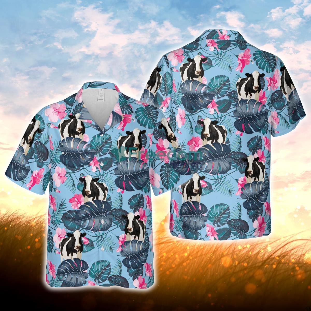 Holstein Blue Hibiscus Hawaiian Shirt For Men Women Product Photo 1