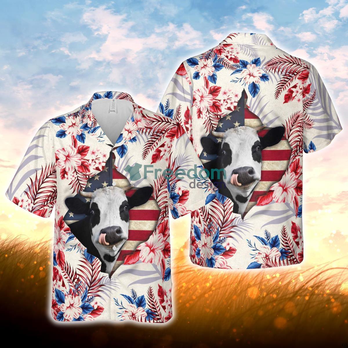 Holstein Face Hibiscus Flower All Over Printed 3D Hawaiian Shirt For Men Women Product Photo 1