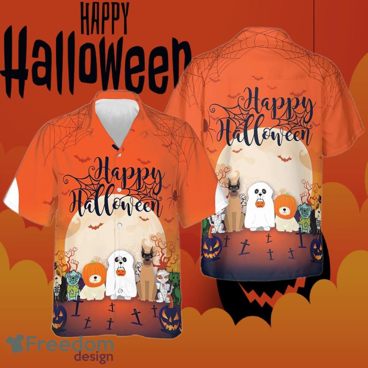 Horror Characters Dogs Halloween Hawaiian Shirt Orange Dog Lovers Gifts Product Photo 1