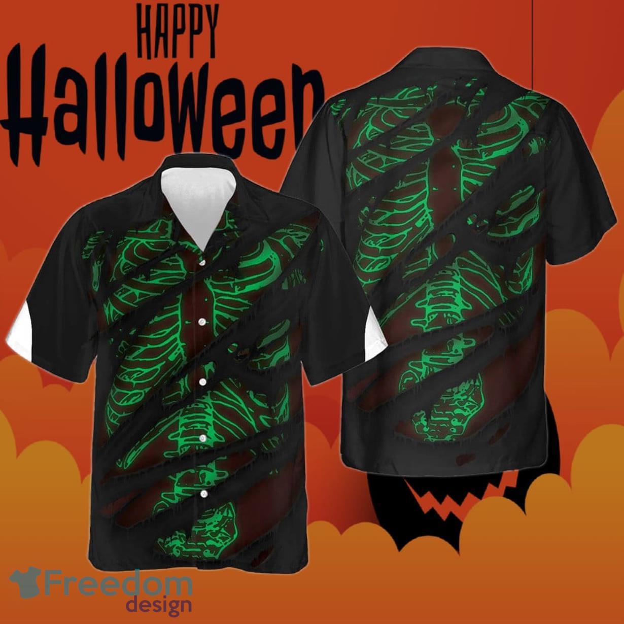 Horror Skeleton Halloween Hawaiian Shirt Short Sleeve Button Up Gifts For Friends Product Photo 1