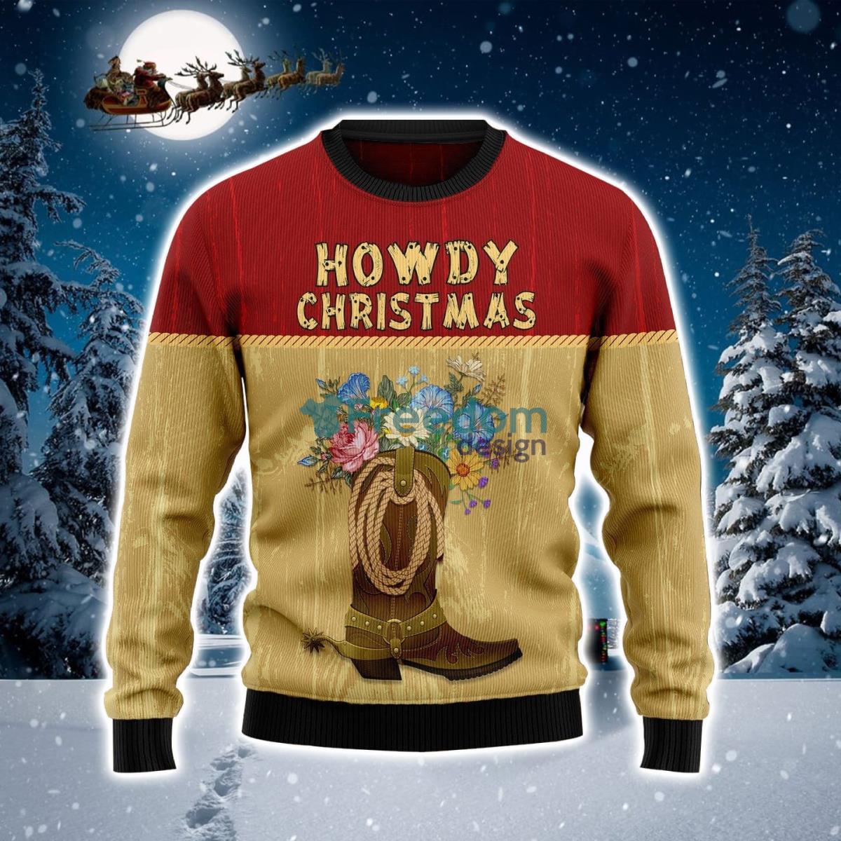 Howdy Christmas Printed Ugly Christmas Sweater Product Photo 1