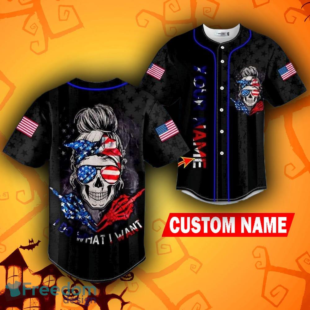 I Do What I Want - American Flag - Personalized Skull Baseball