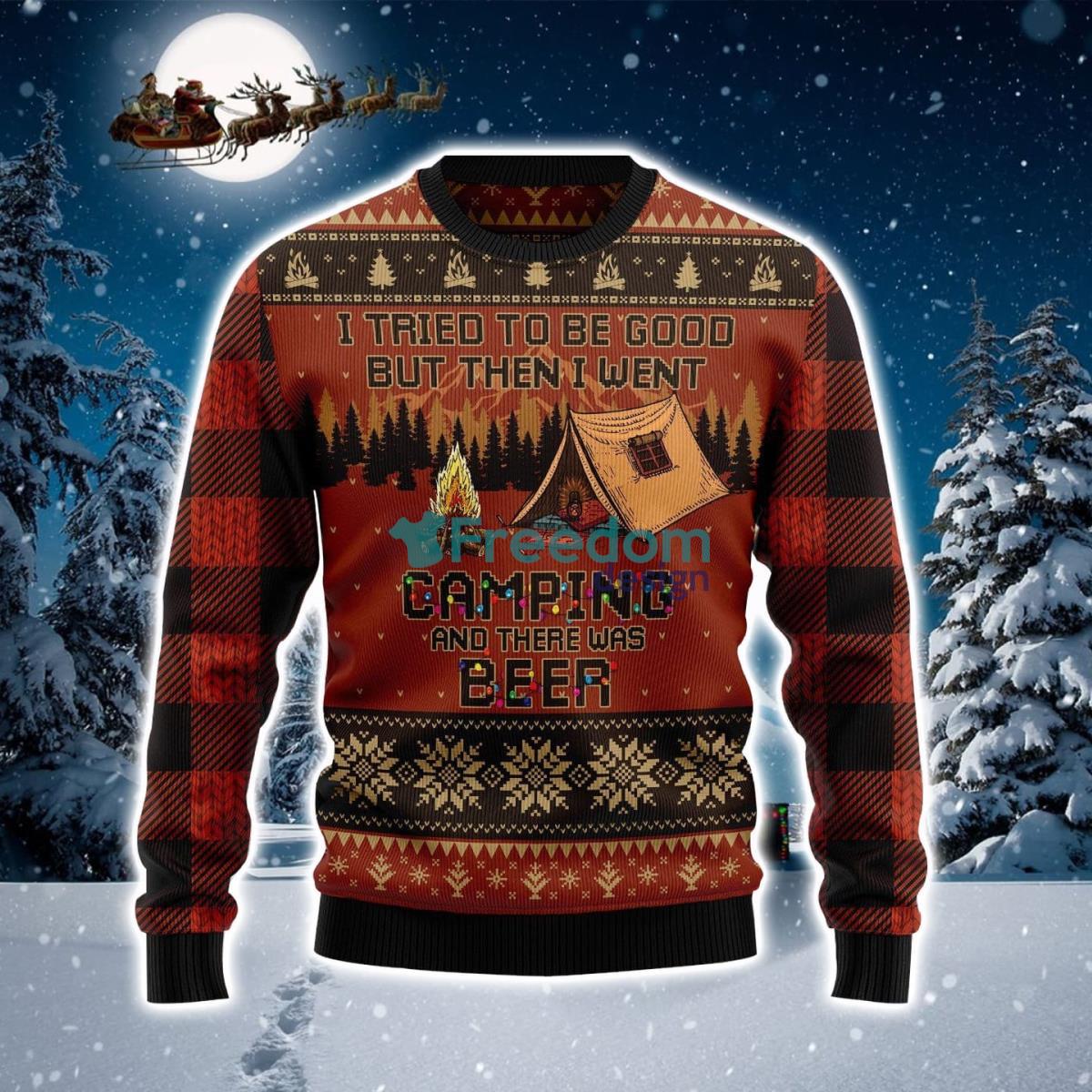 I Tried To Be Good But Then I Went Camping Ugly Christmas Sweater Product Photo 1