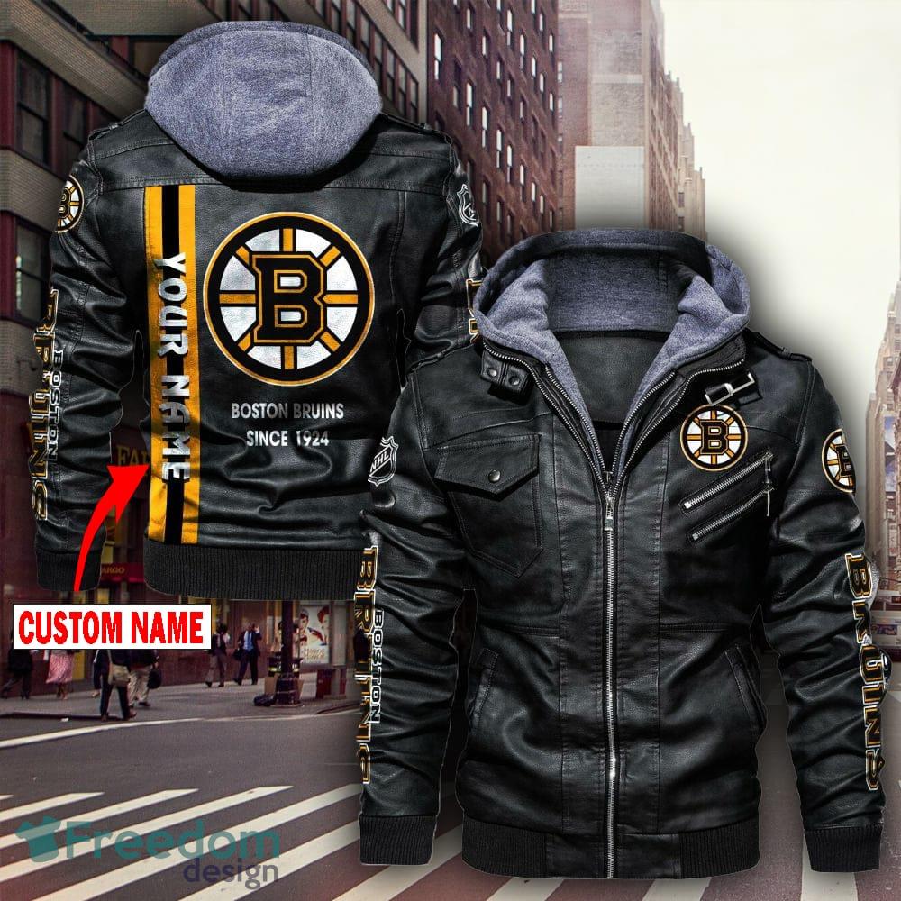 NHL Boston Bruins Fans Style 6 Logo Black And Brown Leather Jacket