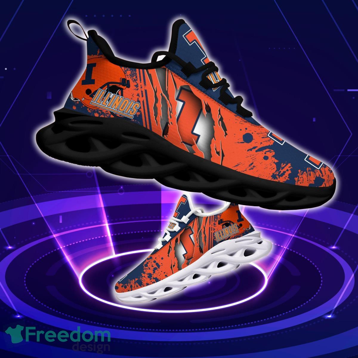 Illinois Fighting Illini Logo Torn And Splatter Background Max Soul Shoes Best Sneakers For Fans Product Photo 1