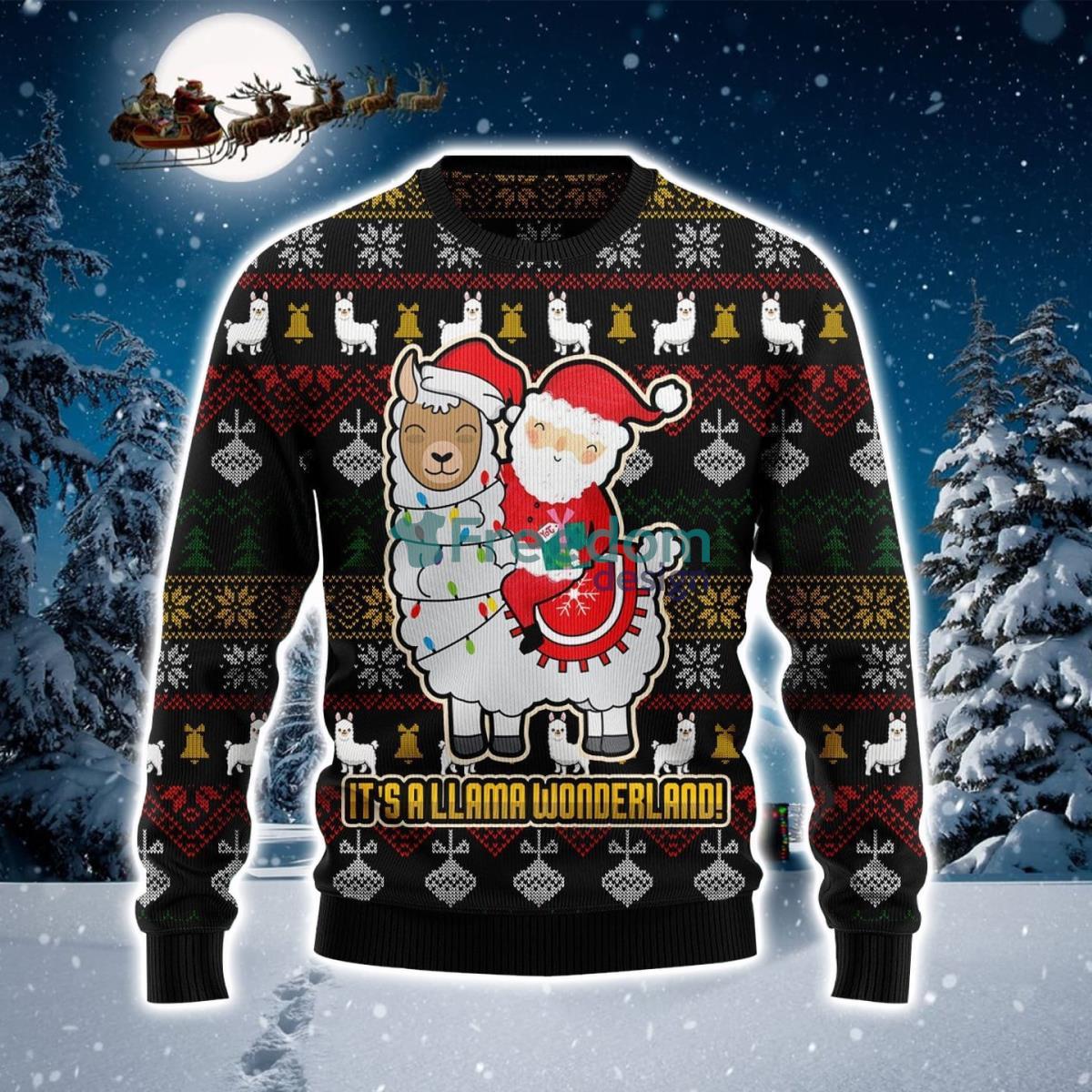 It's A Llama Wonderland Printed Ugly Christmas Sweater Product Photo 1