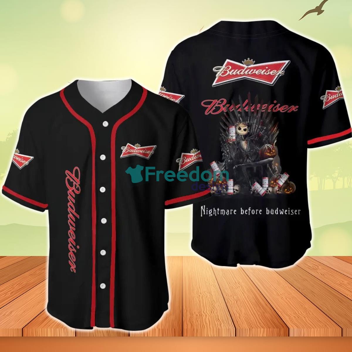 Jack Skellington Nightmare Before Budweiser Baseball Jersey Product Photo 1