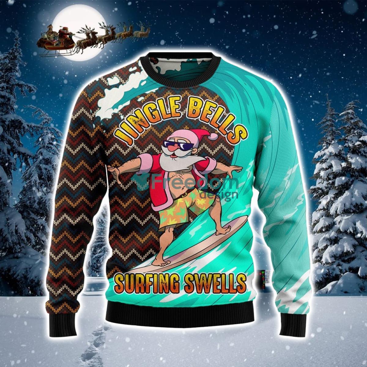 Jingle Bells Surfing Swells Ugly Christmas Sweater Product Photo 1