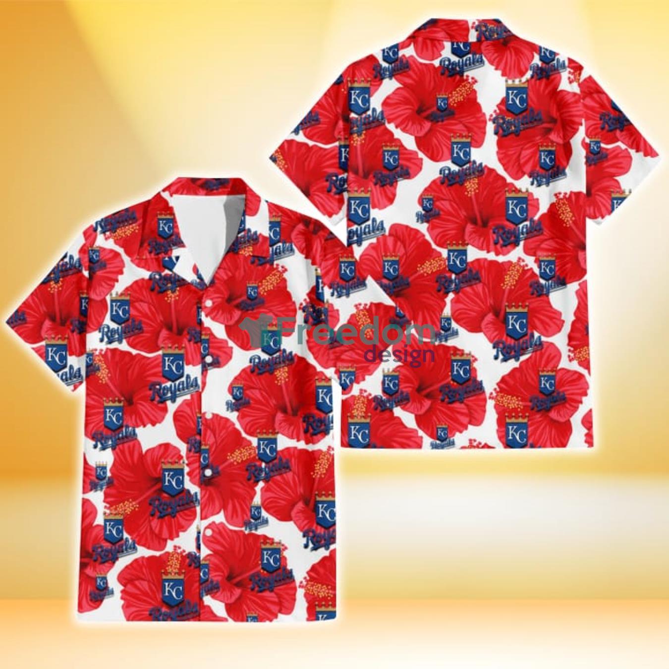 Kansas City Royals Big Red Hibiscus White Background 3D Hawaiian Shirt Gift For Fans Product Photo 1