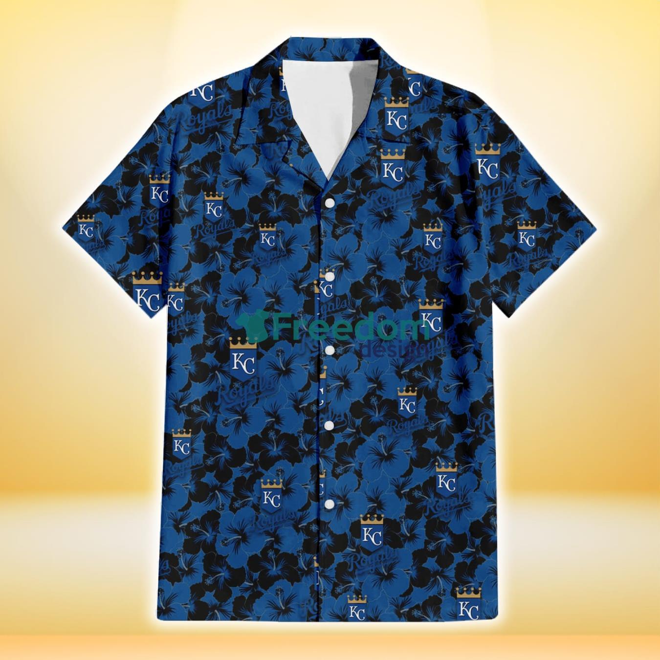 Kansas City Royals Black Dark Blue Hibiscus Black Background 3D Hawaiian Shirt Gift For Fans Product Photo 2