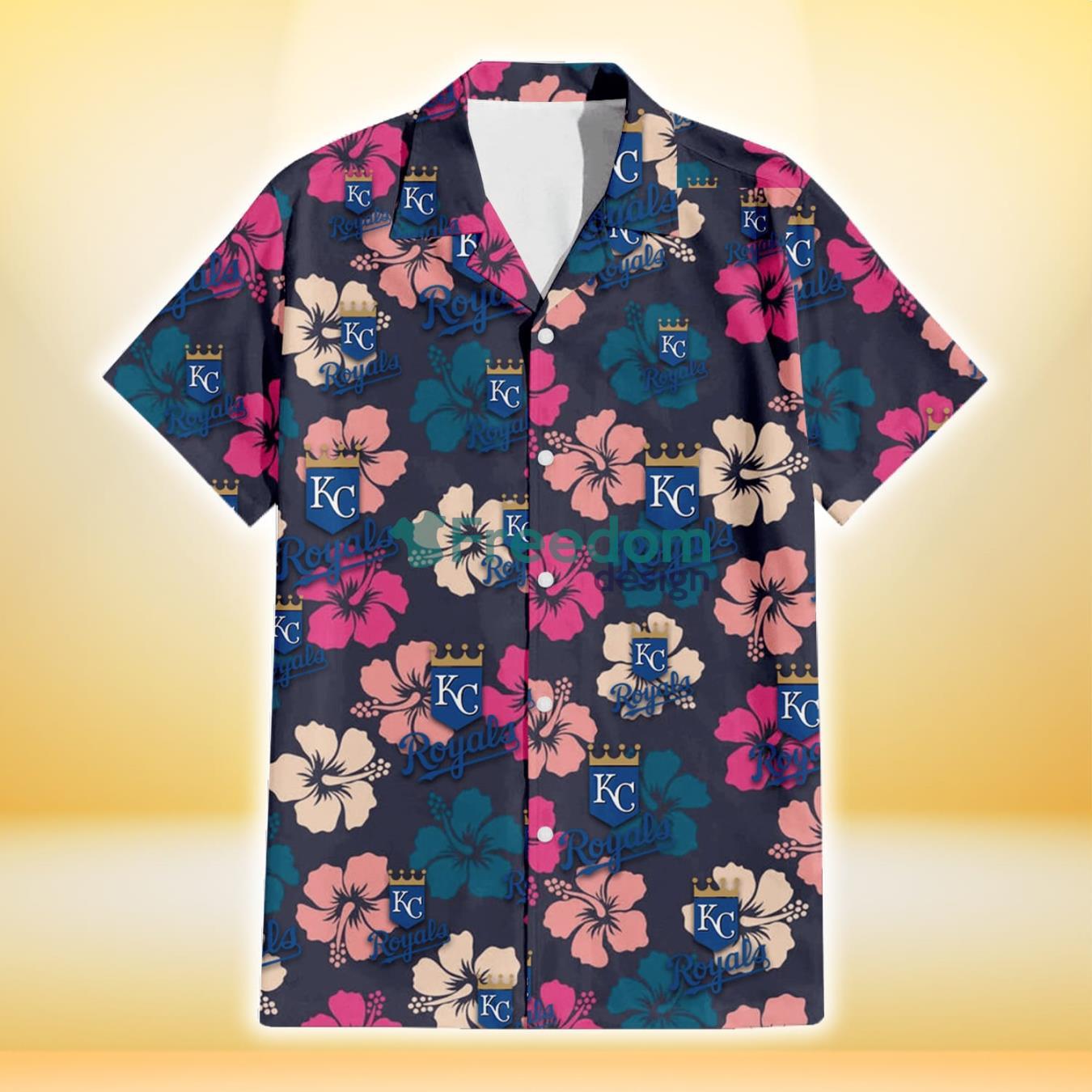 Kansas City Royals Colorful Hibiscus Black Background 3D Hawaiian Shirt Gift For Fans Product Photo 2