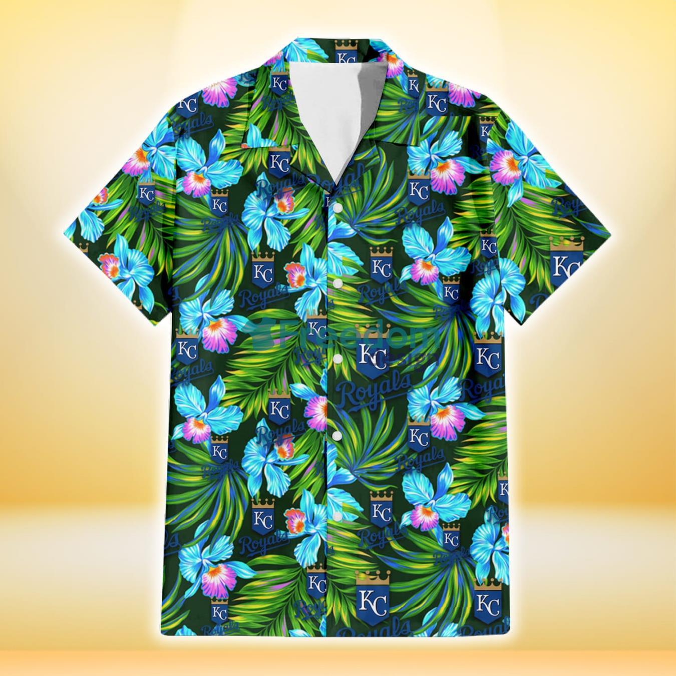 Kansas City Royals Electro Color Hibiscus Black Background 3D Hawaiian Shirt Gift For Fans Product Photo 2