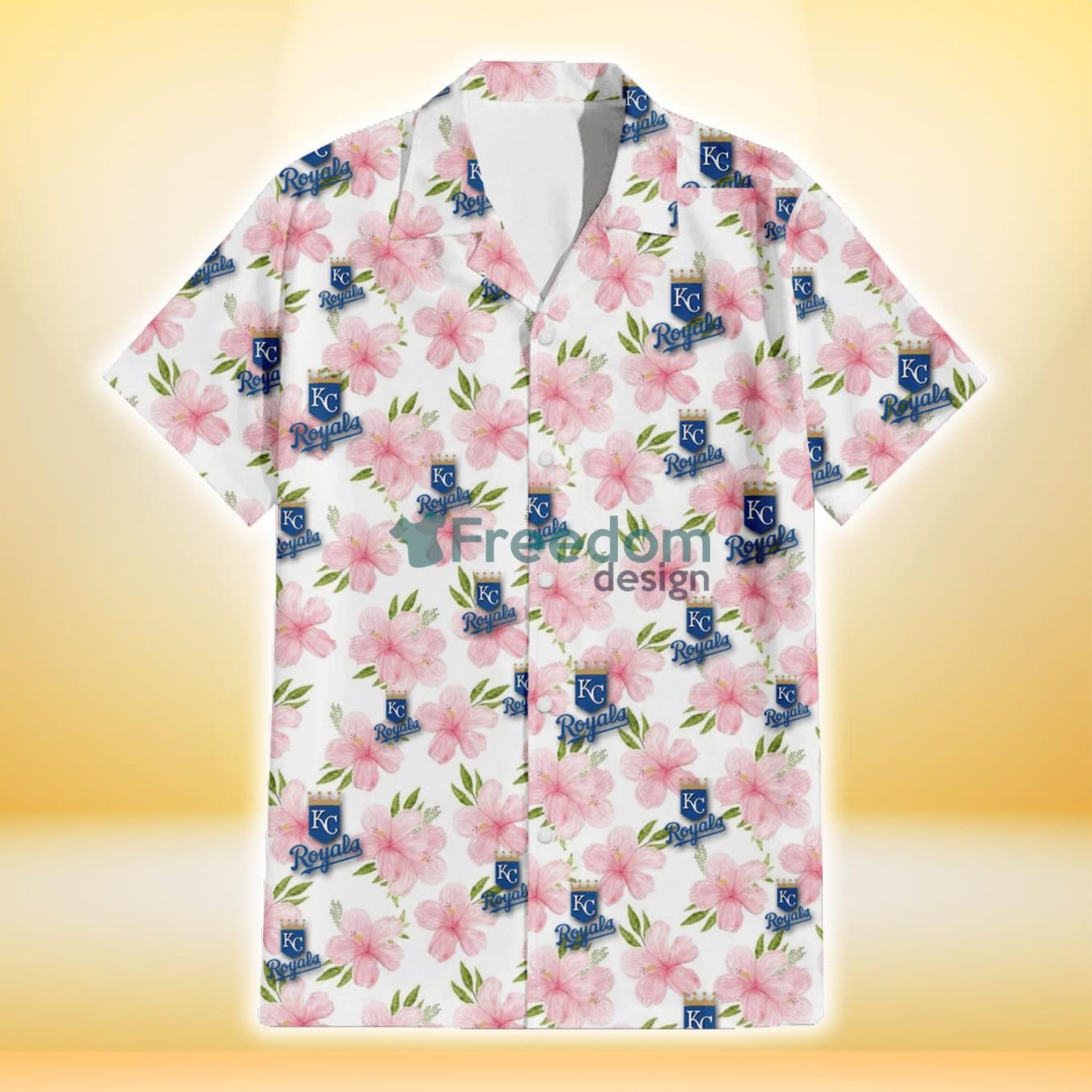 Kansas City Royals Light Pink Hibiscus White Background 3D Hawaiian Shirt Gift For Fans Product Photo 2