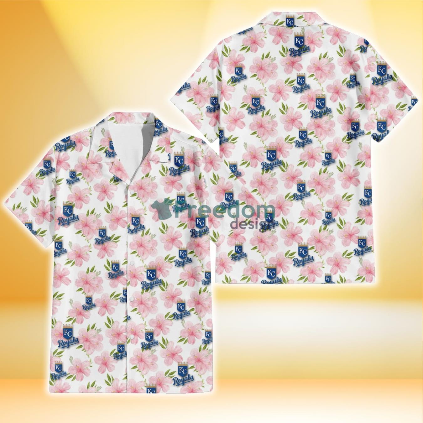 Kansas City Royals Light Pink Hibiscus White Background 3D Hawaiian Shirt Gift For Fans Product Photo 1