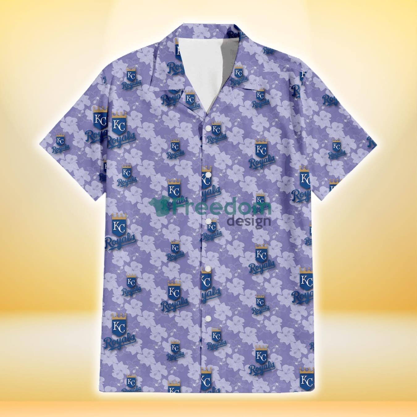 Kansas City Royals Light Purple Hibiscus Pattern Stripe Powder Purple 3D Hawaiian Shirt Gift For Fans Product Photo 2