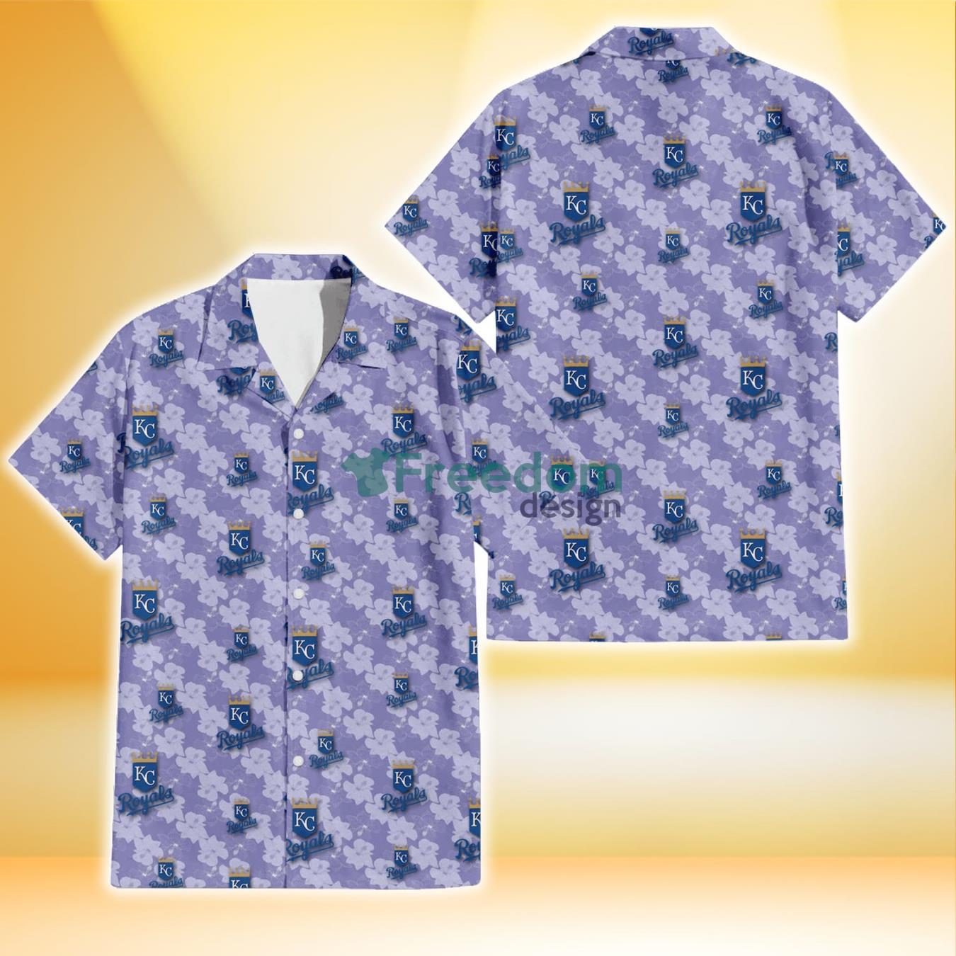 Kansas City Royals Light Purple Hibiscus Pattern Stripe Powder Purple 3D Hawaiian Shirt Gift For Fans Product Photo 1