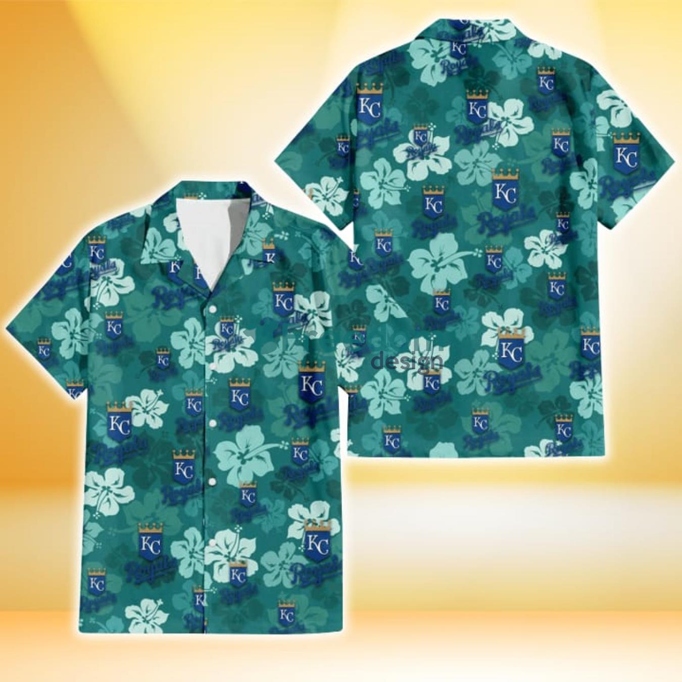 Kansas City Royals Light Sea Green Hibiscus Green Background 3D Hawaiian Shirt Gift For Fans Product Photo 1