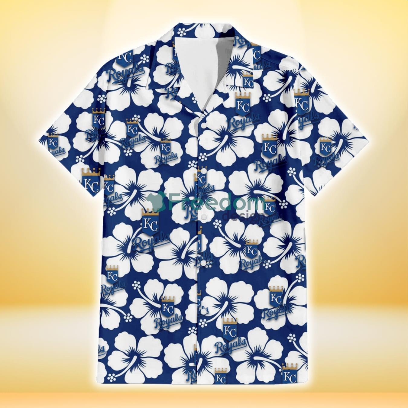 Kansas City Royals Modern White Hibiscus Navy Background 3D Hawaiian Shirt Gift For Fans Product Photo 2