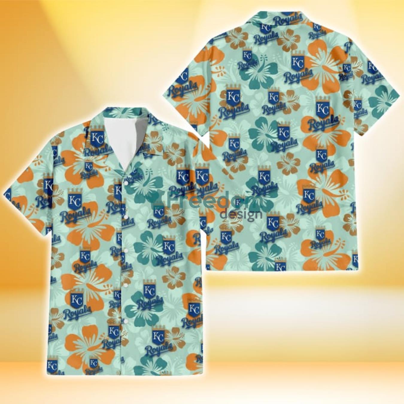 Kansas City Royals Orange Green Hibiscus Pale Green Background 3D Hawaiian Shirt Gift For Fans Product Photo 1