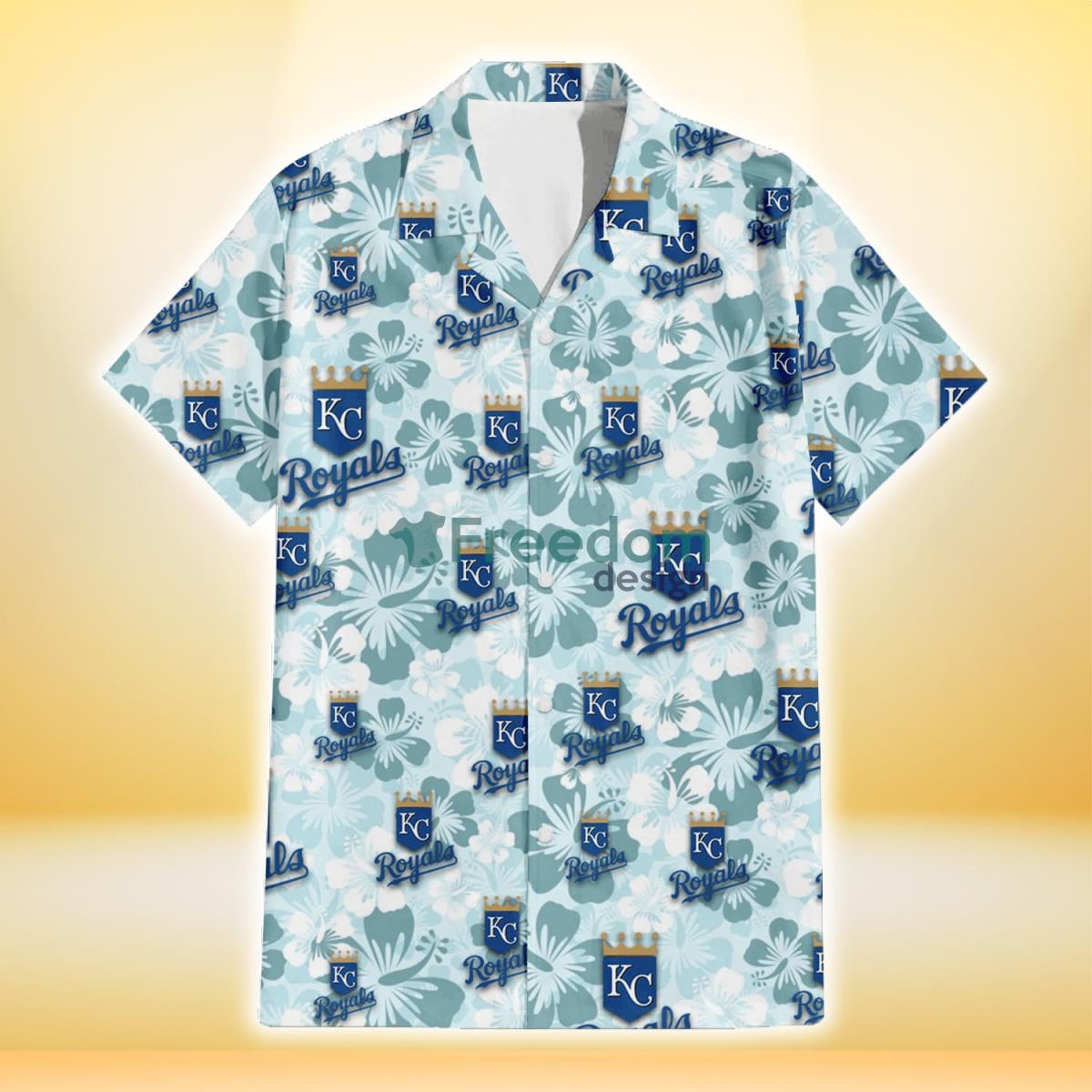 Kansas City Royals Pale Turquoise Hibiscus Light Cyan Background 3D Hawaiian Shirt Gift For Fans Product Photo 2