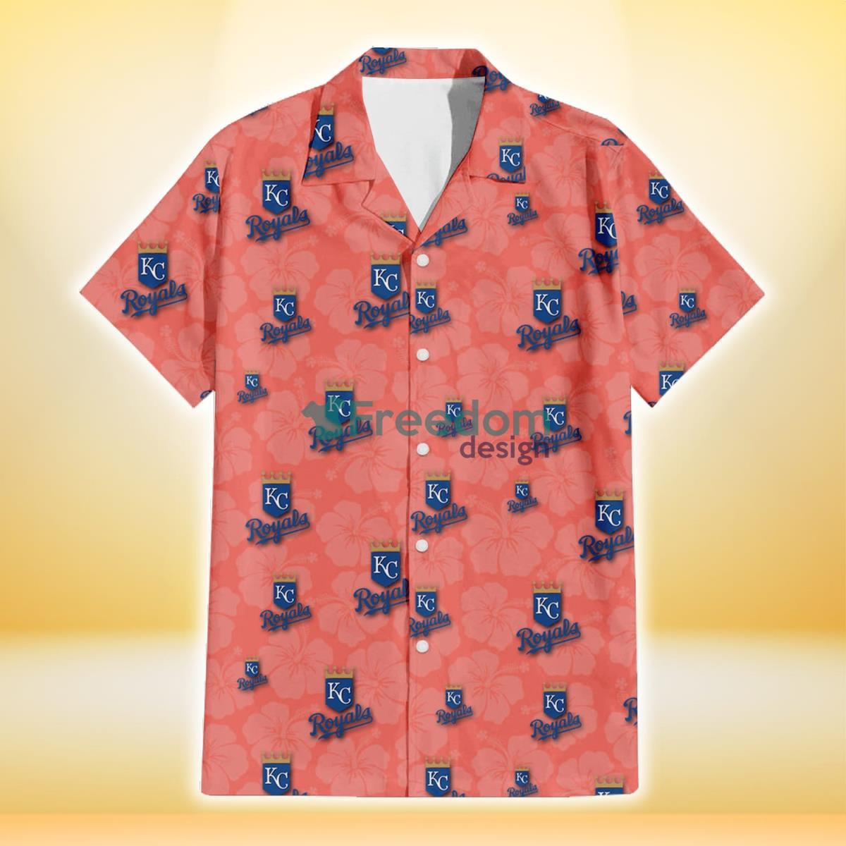 Kansas City Royals Peach Puff Hibiscus Tomato Orange Background 3D Hawaiian Shirt Gift For Fans Product Photo 2