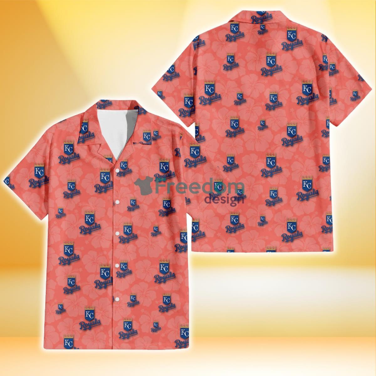 Kansas City Royals Peach Puff Hibiscus Tomato Orange Background 3D Hawaiian Shirt Gift For Fans Product Photo 1